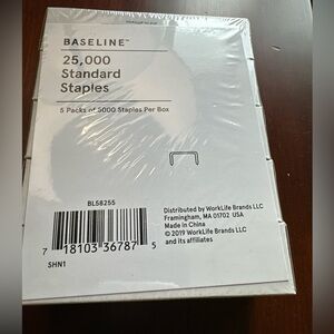 Baseline Standard Staples 5 Packs of 5000 Staples Per Box